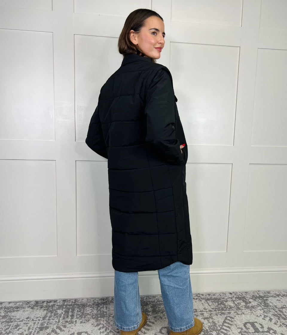 Black Detachable Sleeves Padded Coat