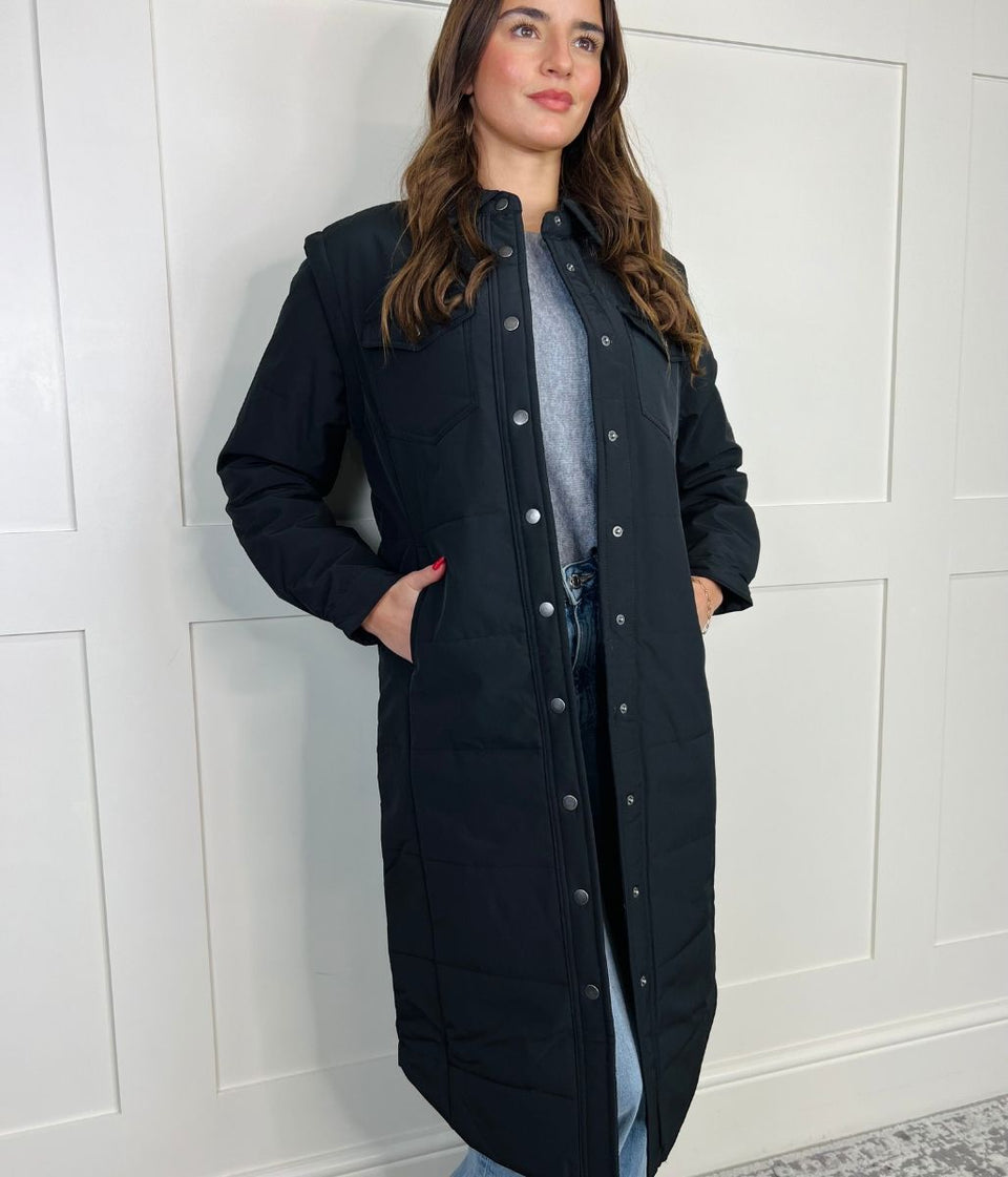 Black Detachable Sleeves Padded Coat