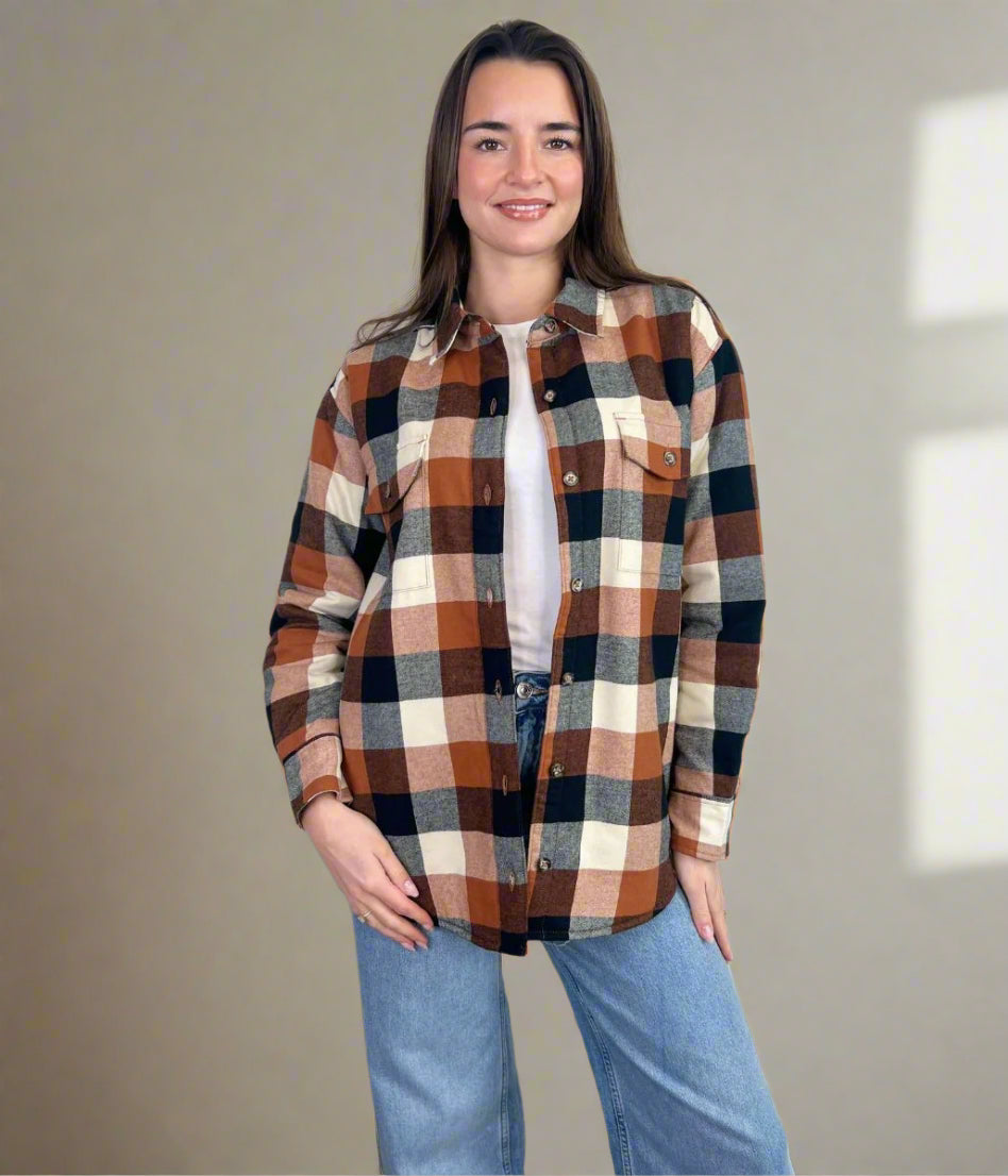 Brown Sherpa Checked Shirt