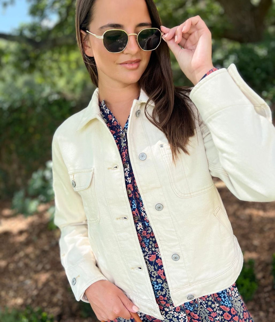 Ecru Utility Style Denim Jacket