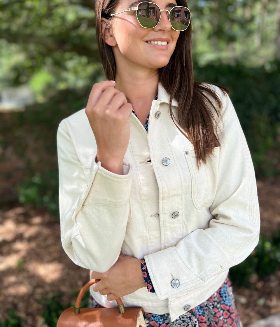 Ecru Utility Style Denim Jacket