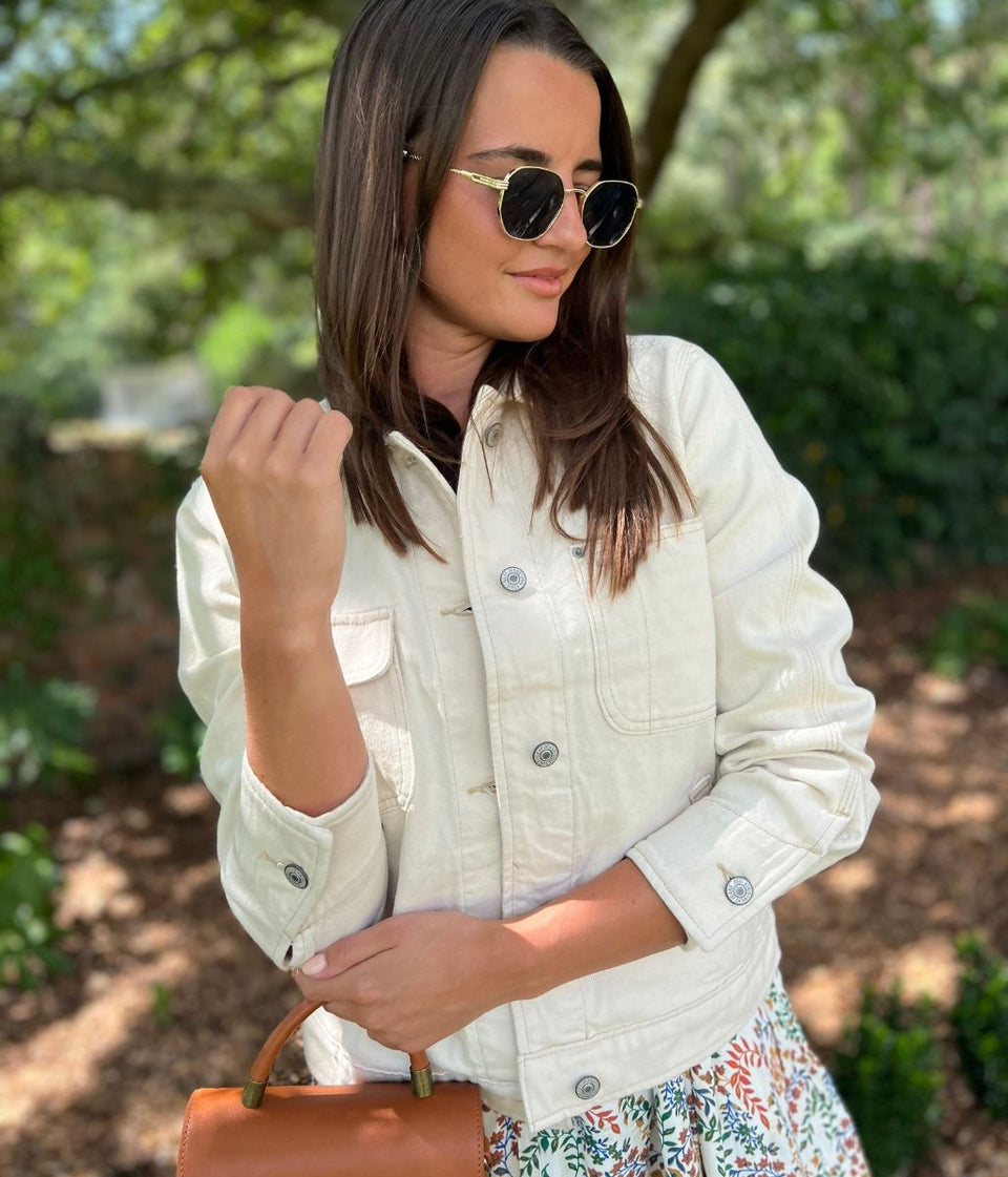 Ecru Utility Style Denim Jacket