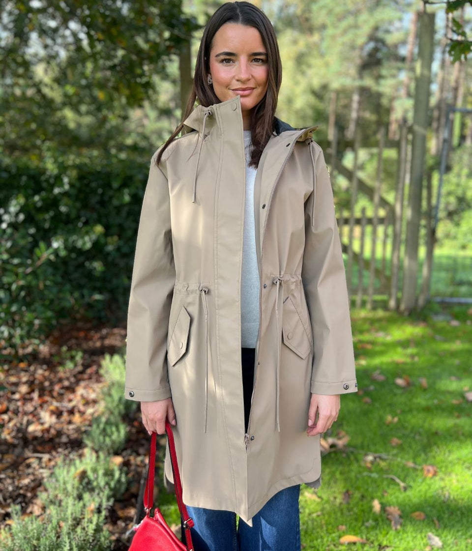 Taupe Hooded Showerproof Raincoat