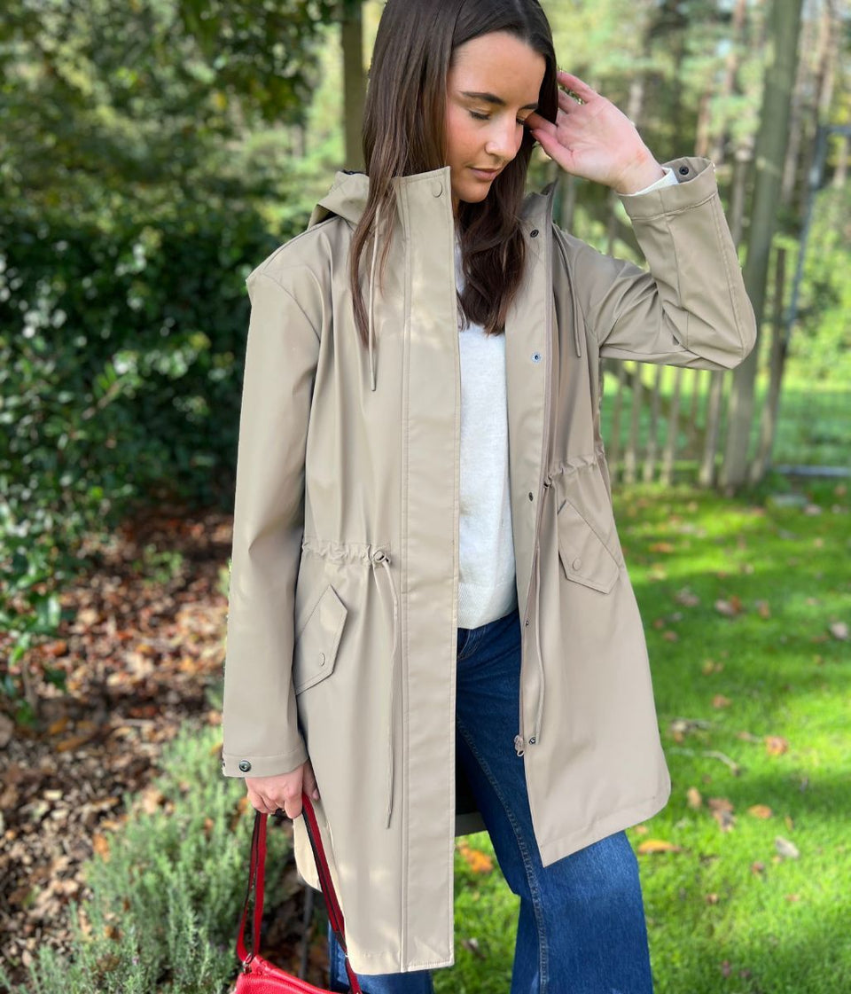 Taupe Hooded Showerproof Raincoat