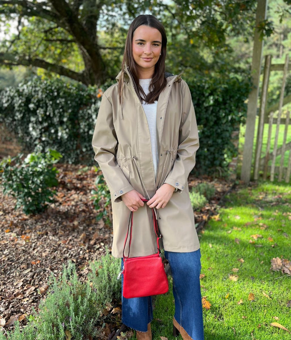Taupe Hooded Showerproof Raincoat