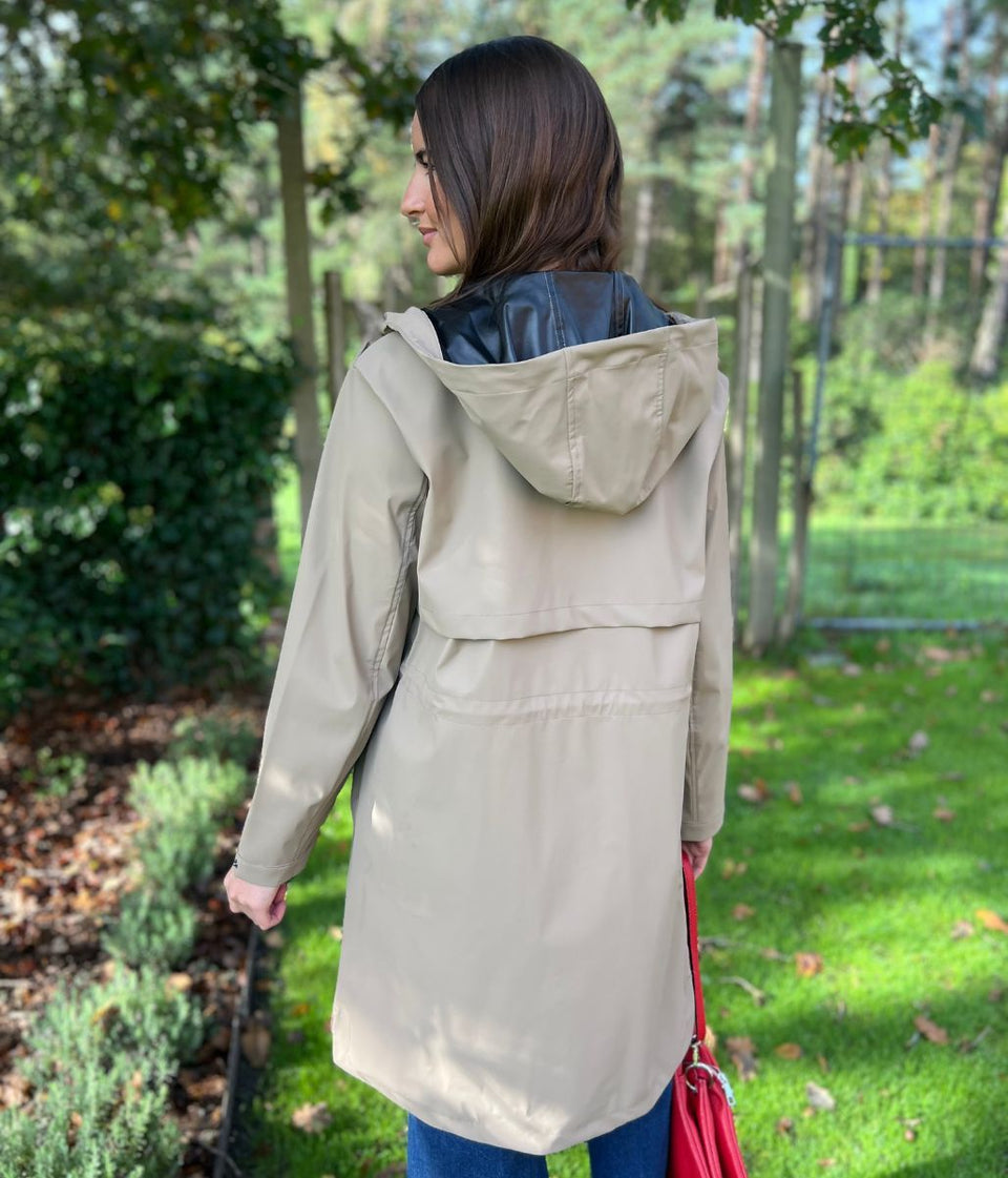 Taupe Hooded Showerproof Raincoat