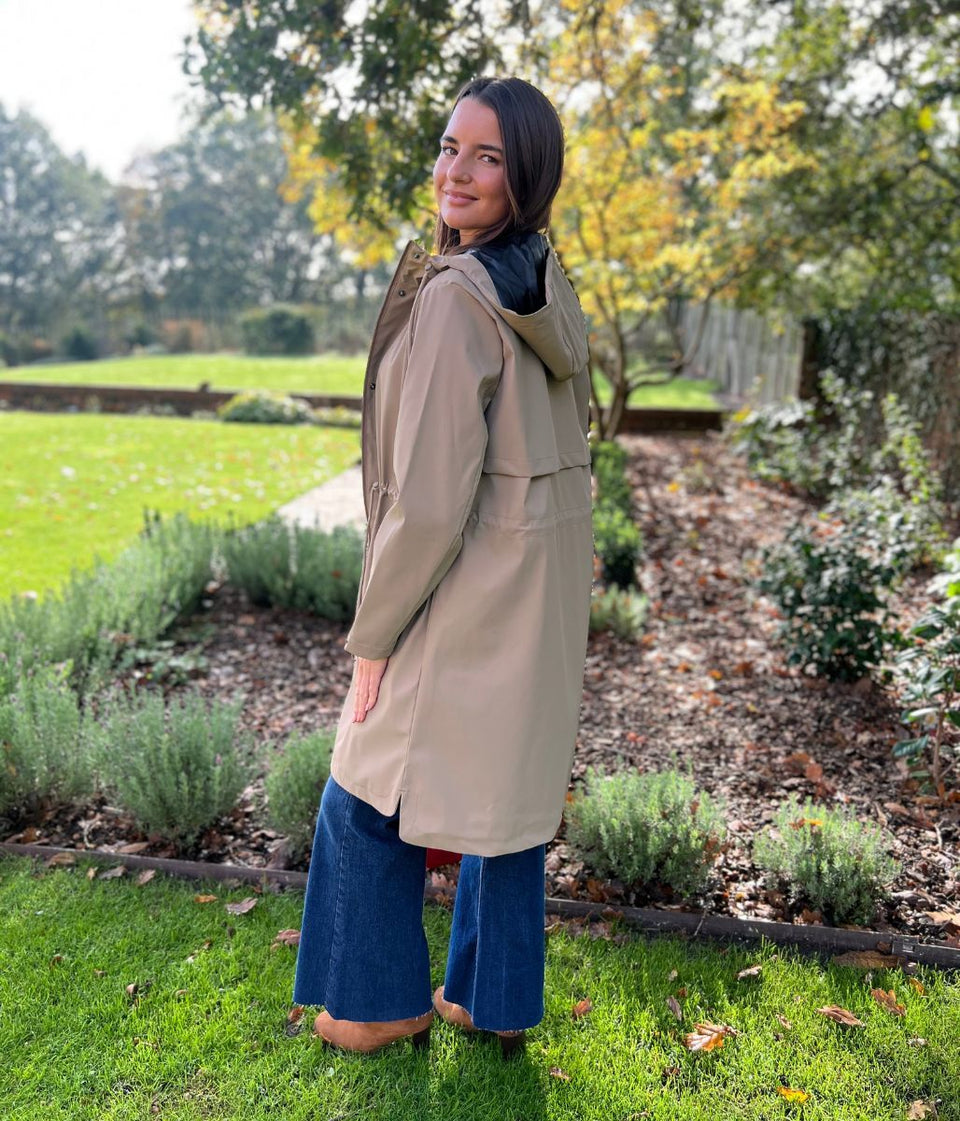 Taupe Hooded Showerproof Raincoat