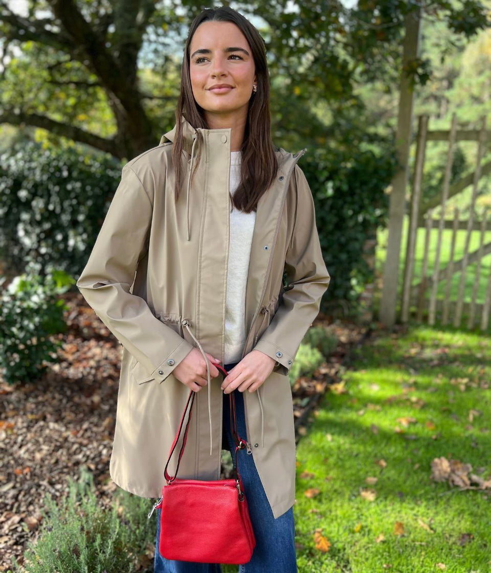 Taupe Hooded Showerproof Raincoat