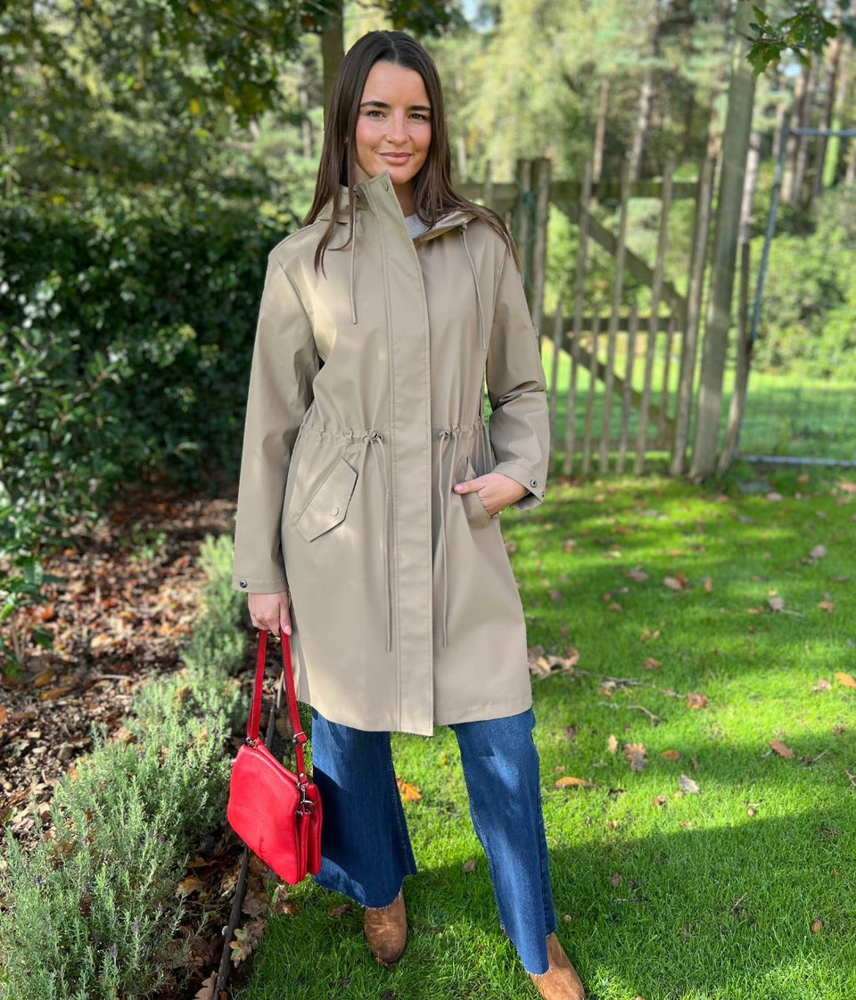 Taupe Hooded Showerproof Raincoat