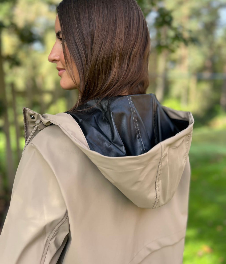 Taupe Hooded Showerproof Raincoat