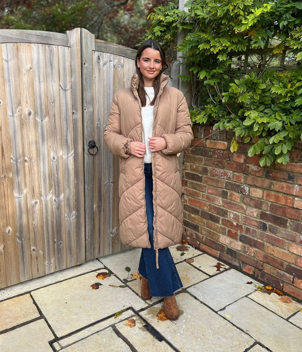 Taupe Bybomina Long Padded Puffer Coat