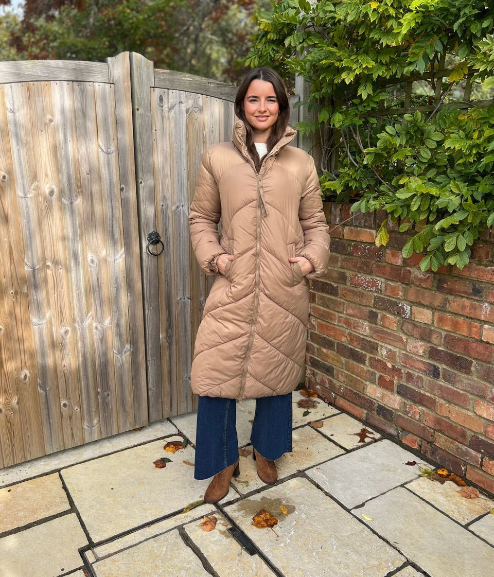 Taupe Bybomina Long Padded Puffer Coat