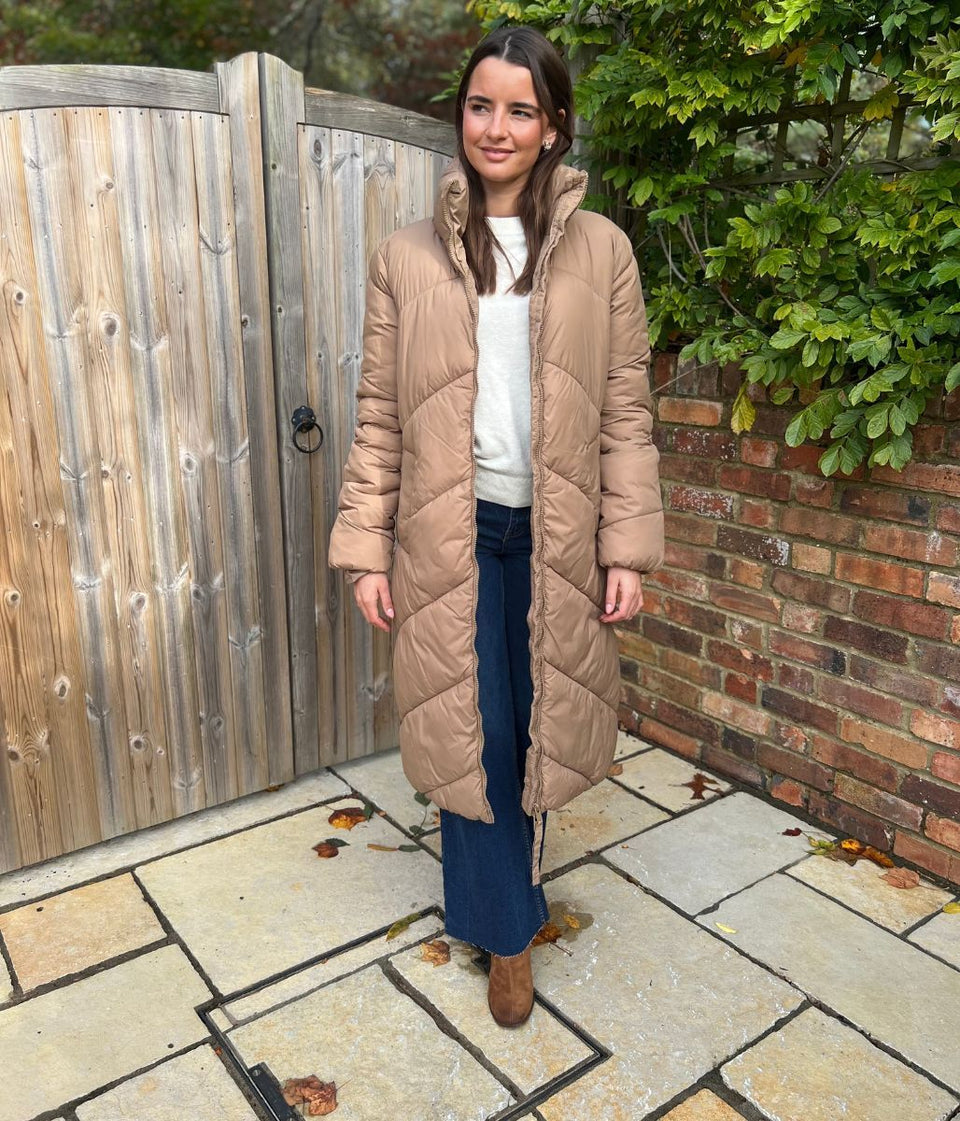 Taupe Bybomina Long Padded Puffer Coat