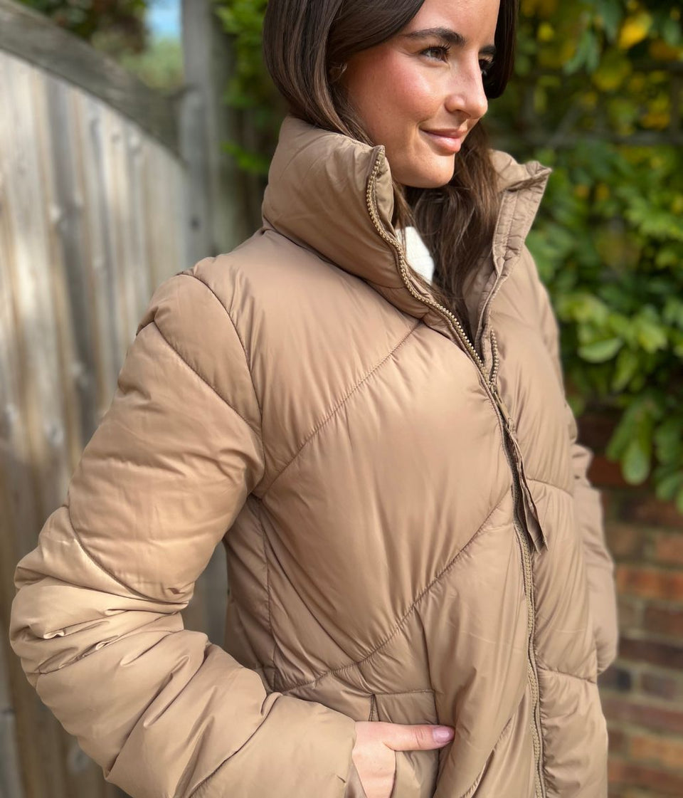 Taupe Bybomina Long Padded Puffer Coat