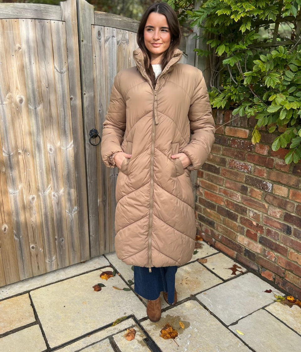 Taupe Bybomina Long Padded Puffer Coat