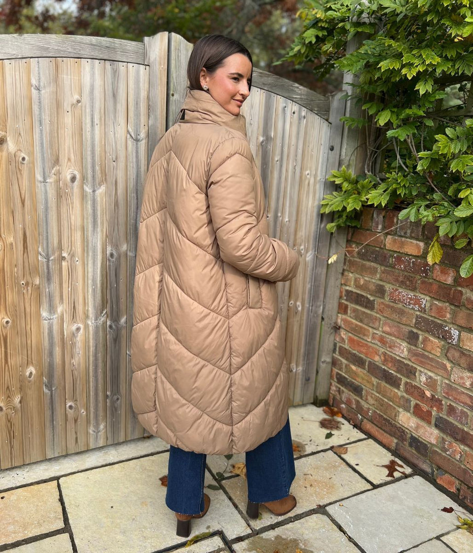 Taupe Bybomina Long Padded Puffer Coat