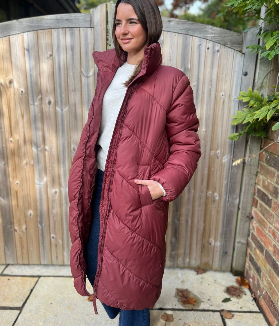 Burgundy Bybomina Long Padded Puffer Coat