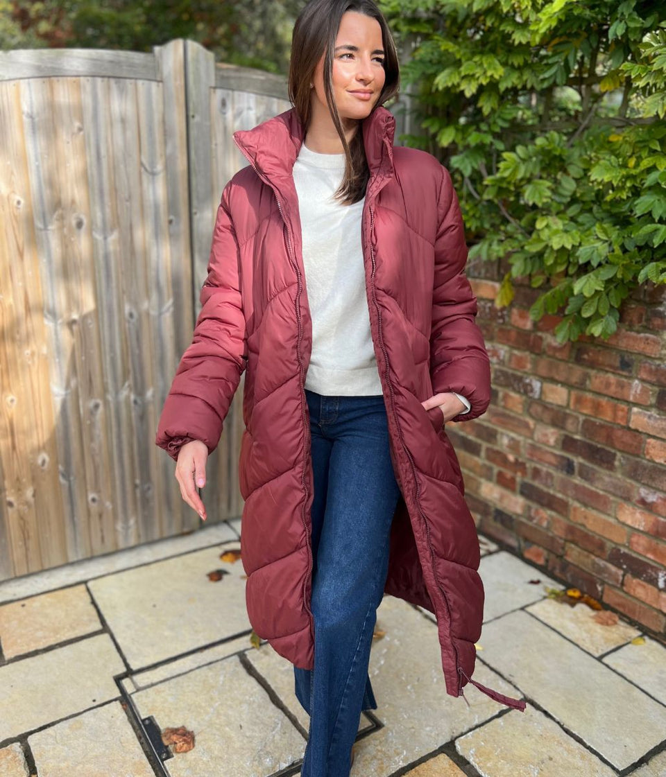 Burgundy Bybomina Long Padded Puffer Coat
