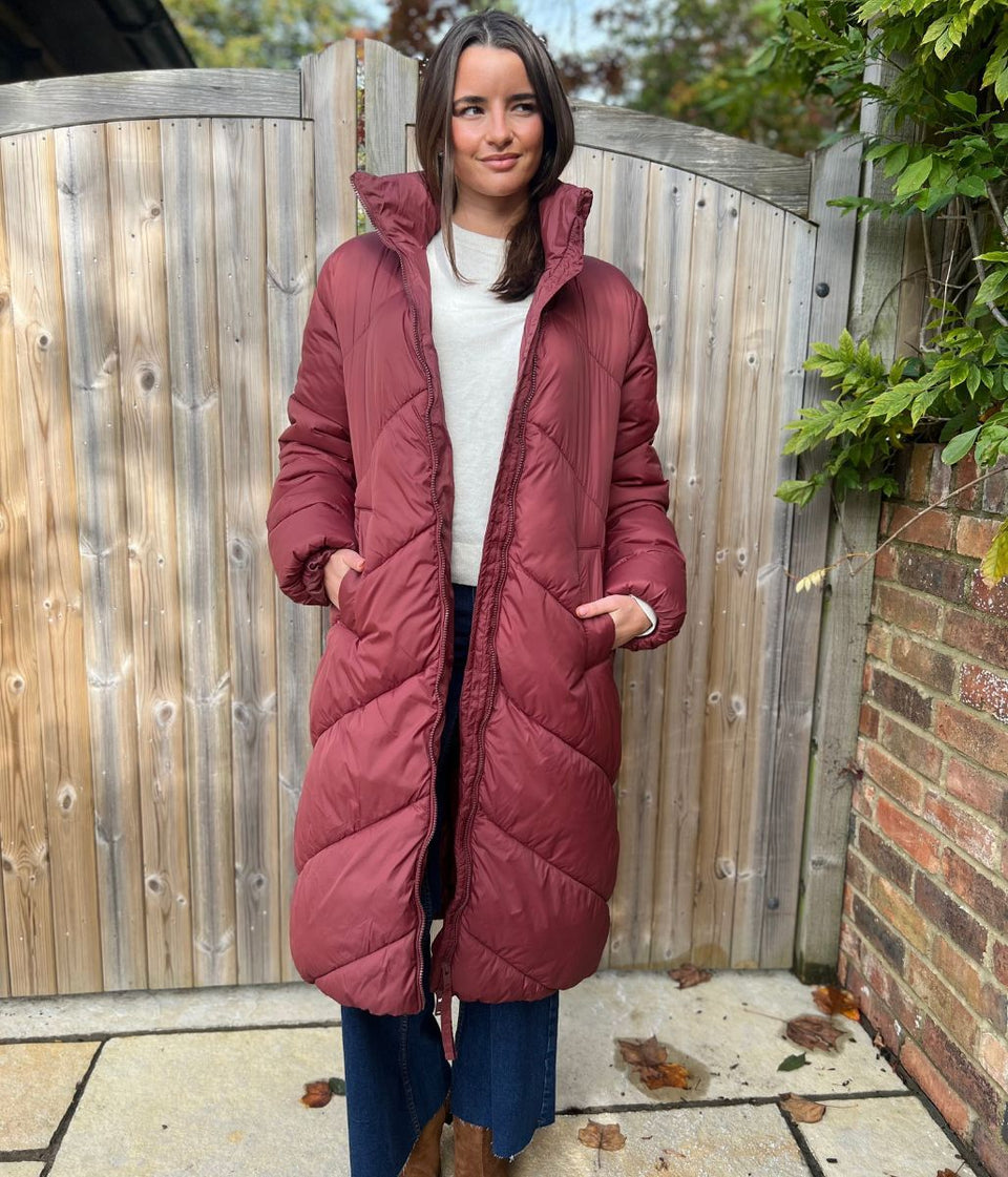 Burgundy Bybomina Long Padded Puffer Coat