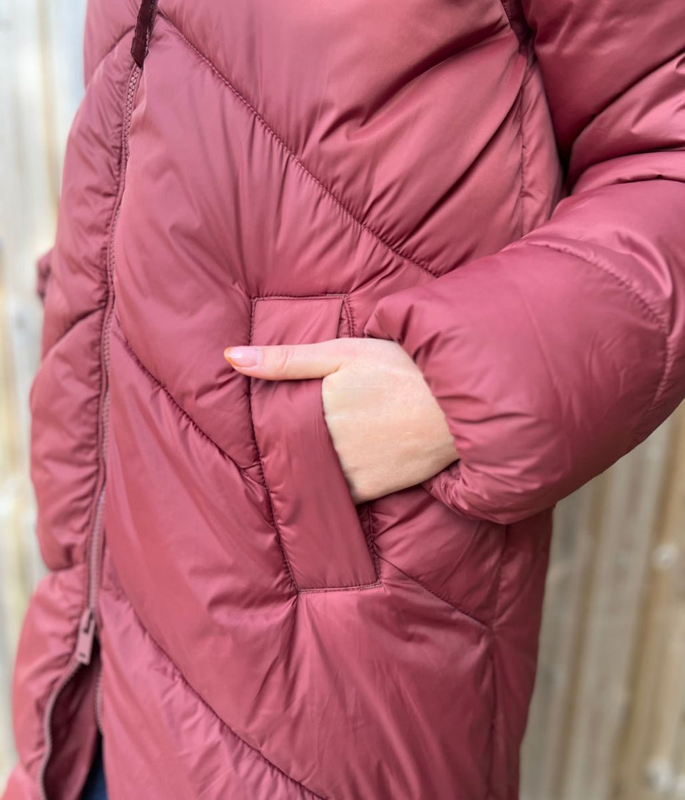 Burgundy Bybomina Long Padded Puffer Coat