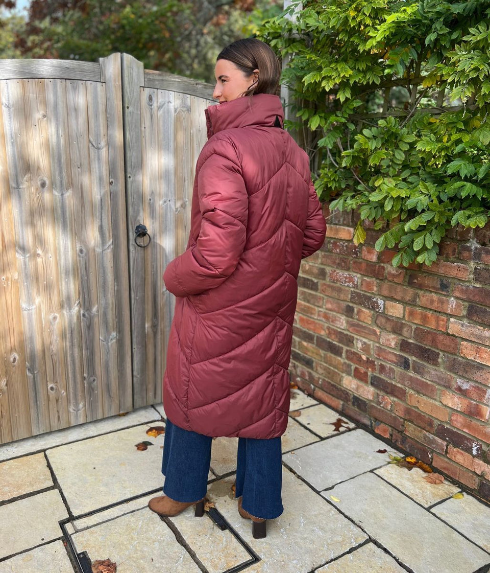 Burgundy Bybomina Long Padded Puffer Coat