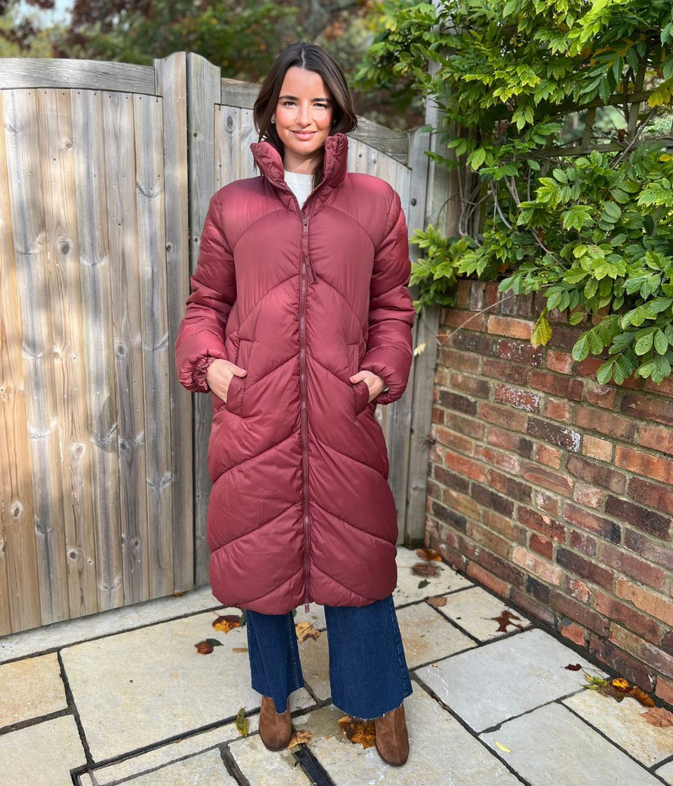 Burgundy Bybomina Long Padded Puffer Coat