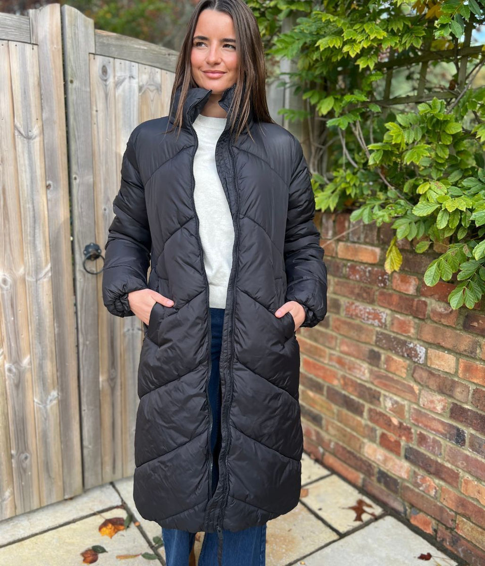 Black Bybomina Long Puffer Padded Coat