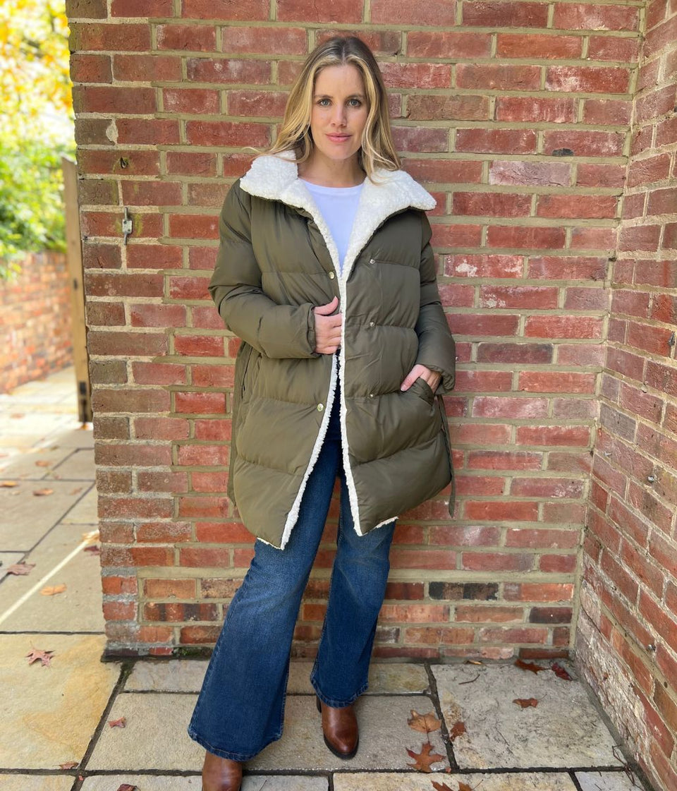 Olive Brave Soul Deanne Sherpa Lined Padded Jacket