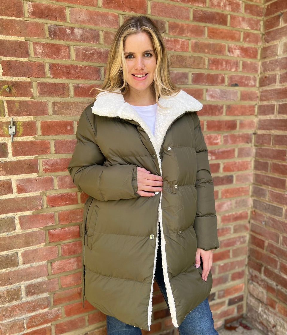 Olive Brave Soul Deanne Sherpa Lined Padded Jacket