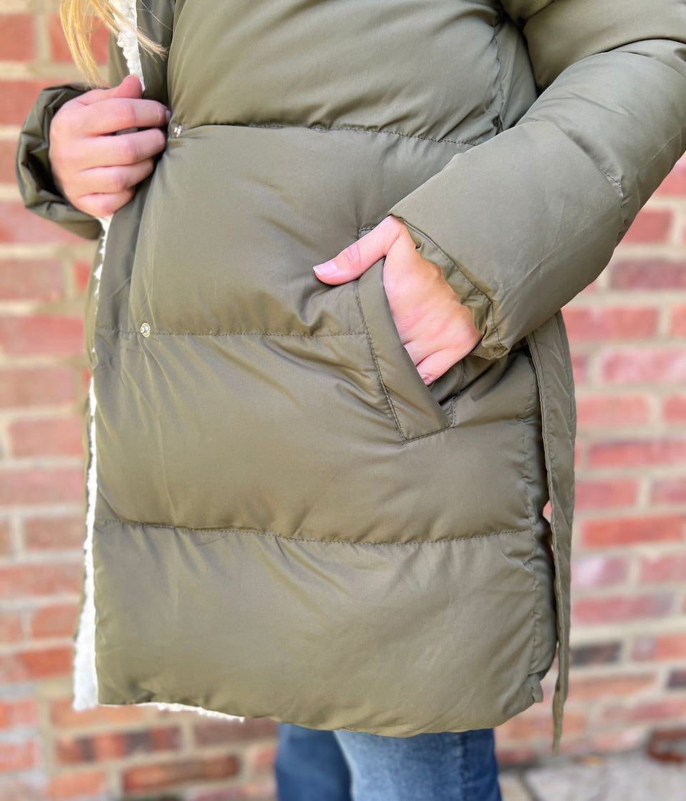 Olive Brave Soul Deanne Sherpa Lined Padded Jacket
