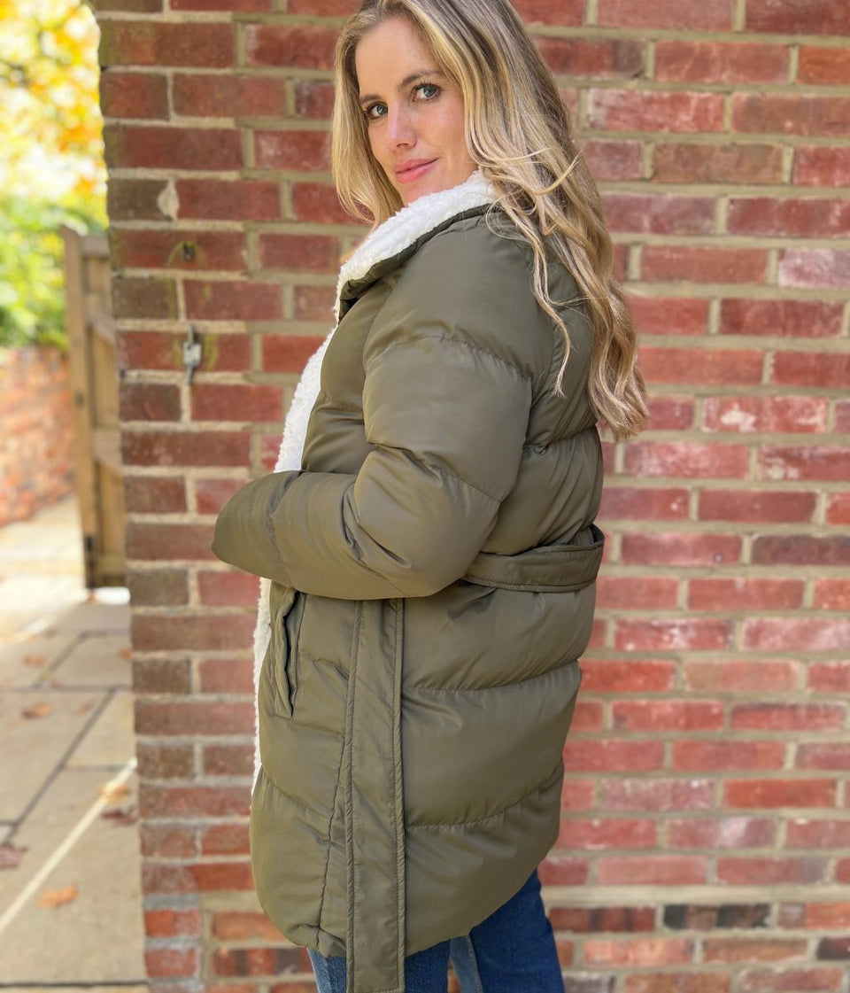 Olive Brave Soul Deanne Sherpa Lined Padded Jacket