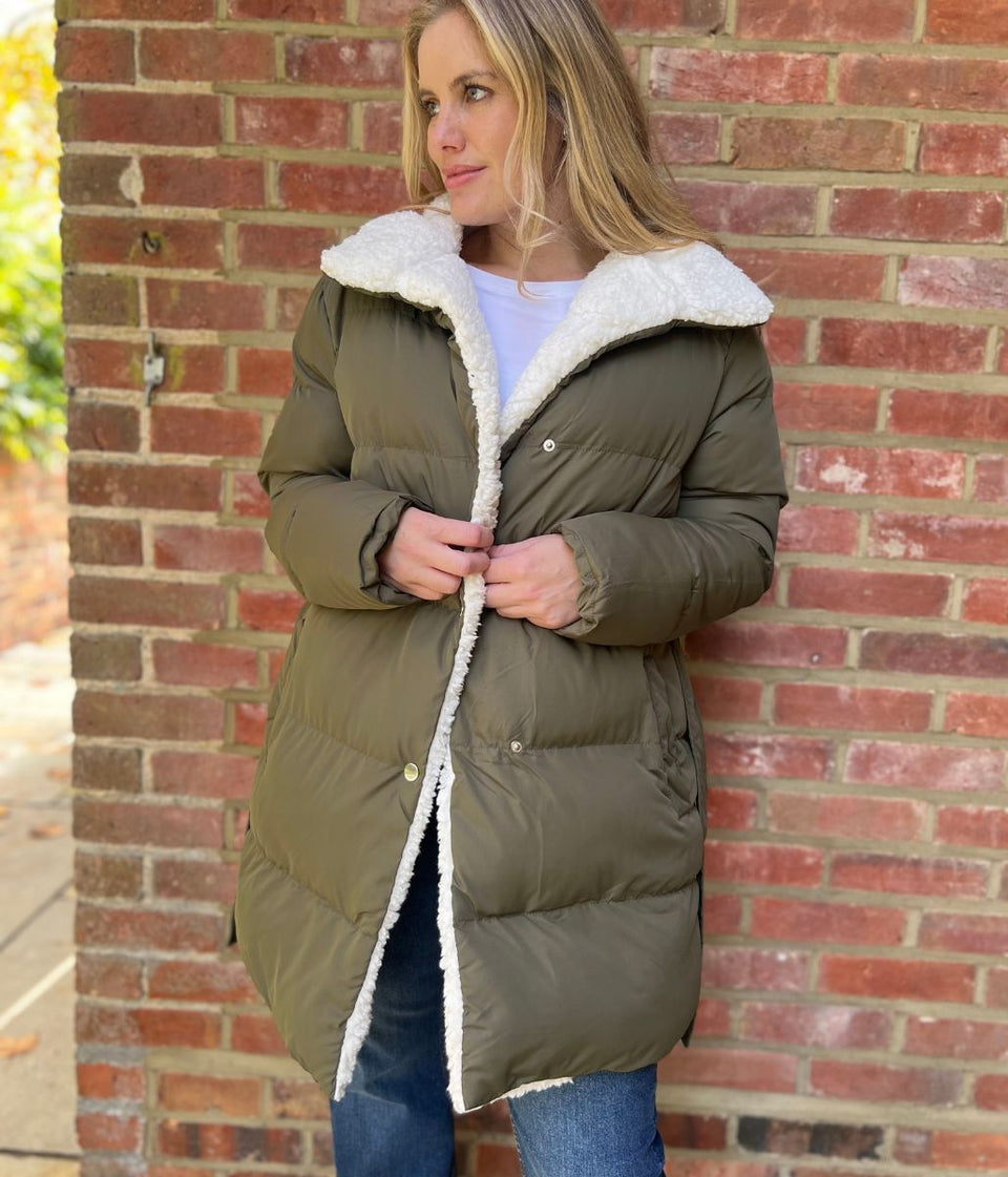 Olive Brave Soul Deanne Sherpa Lined Padded Jacket