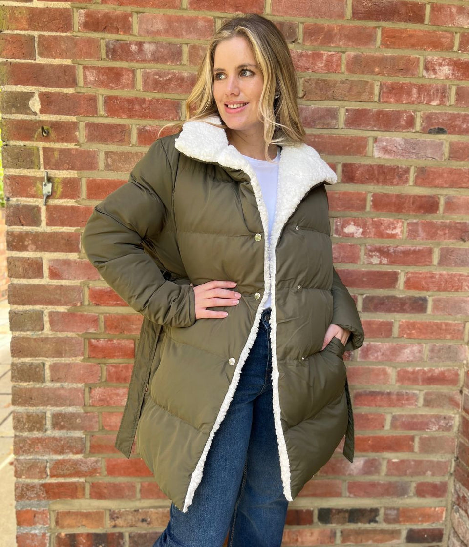 Olive Brave Soul Deanne Sherpa Lined Padded Jacket