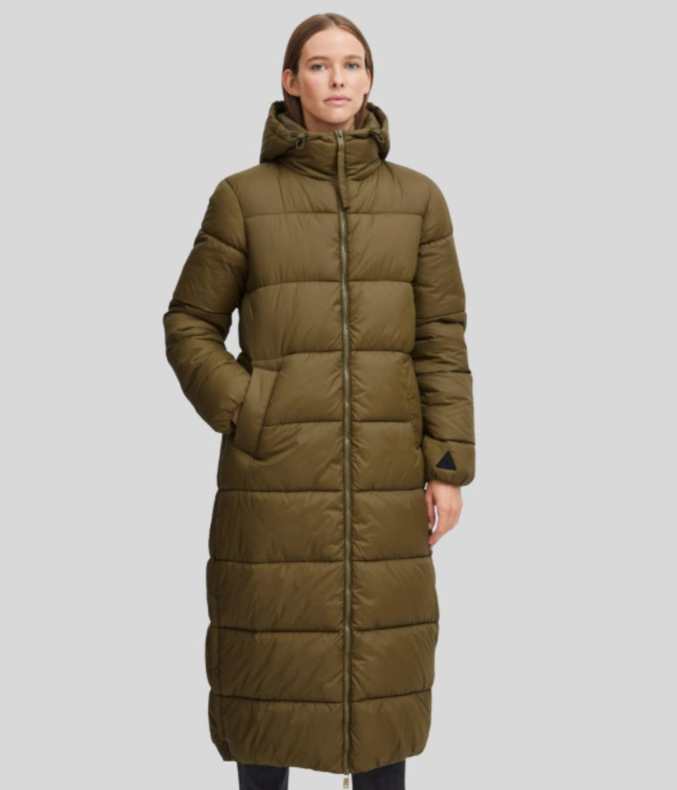 Olive Long Hooded Puffer Coat