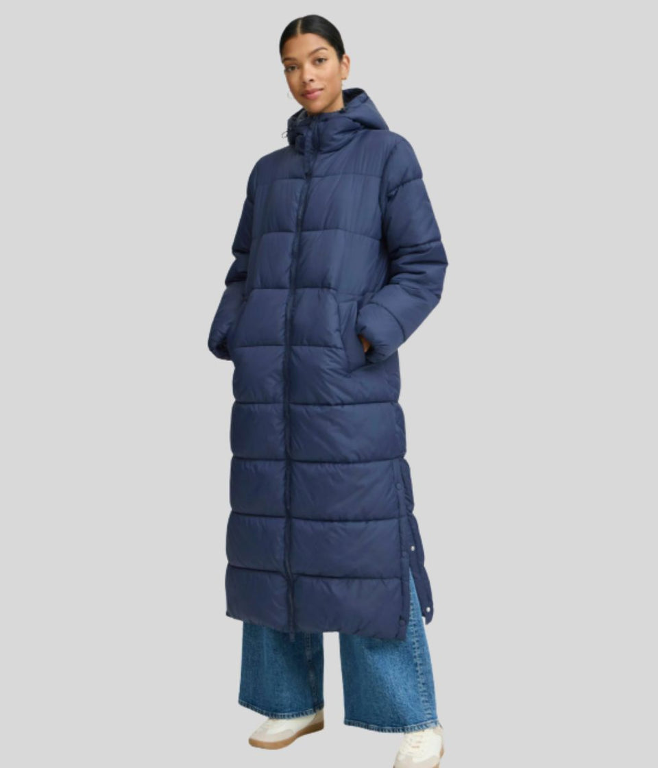 Navy Long Hooded Puffer Coat