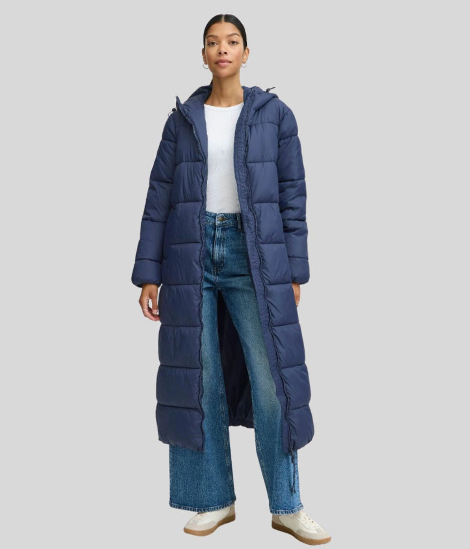 Navy Long Hooded Puffer Coat