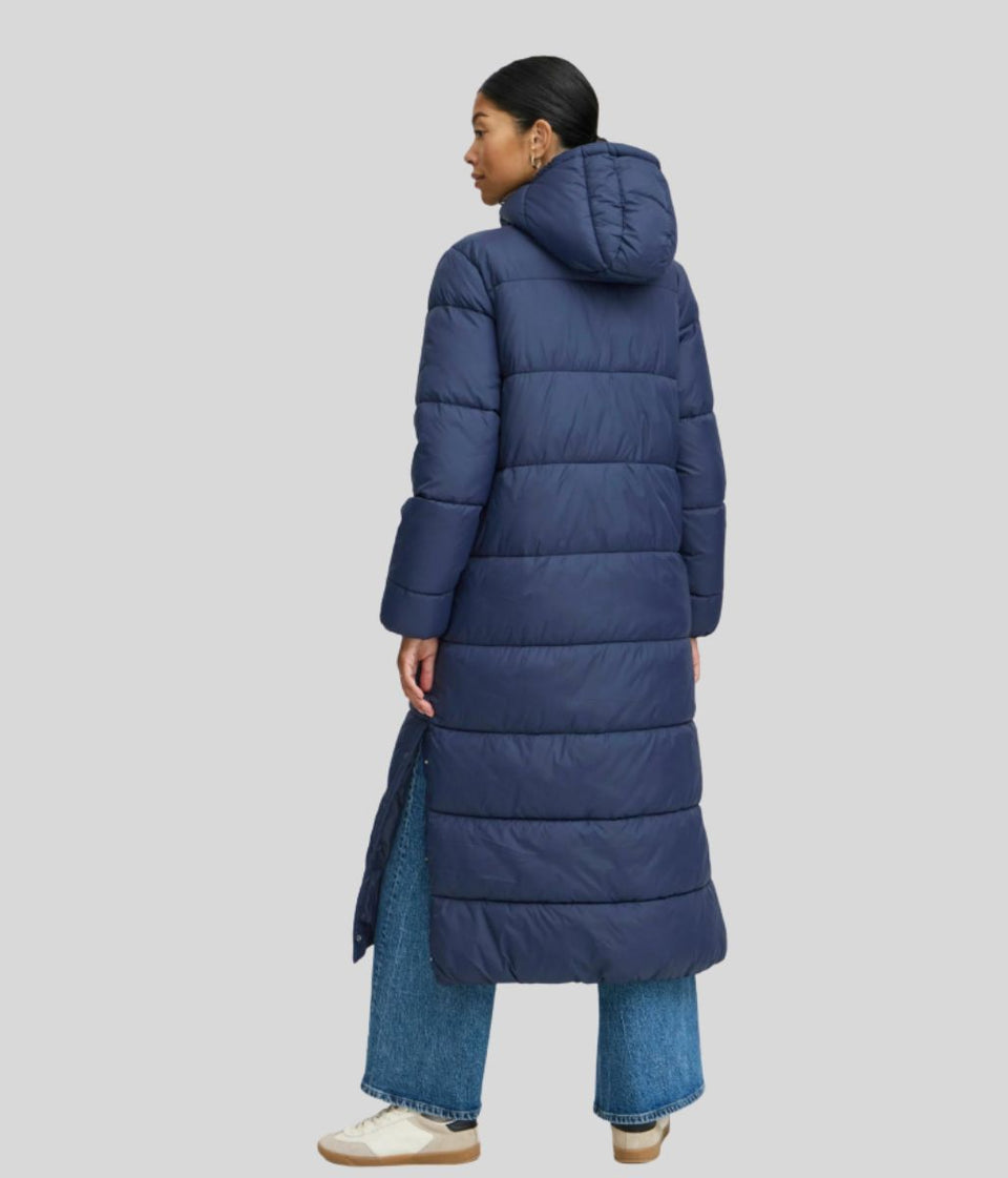Navy Long Hooded Puffer Coat