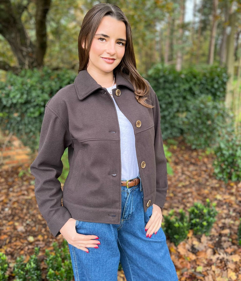 Chocolate Brown Casual Collared Jacket