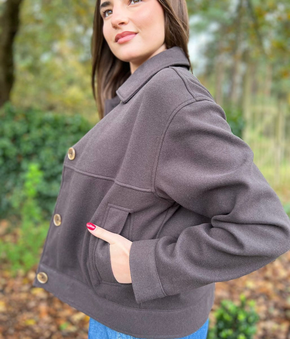 Chocolate Brown Casual Collared Jacket