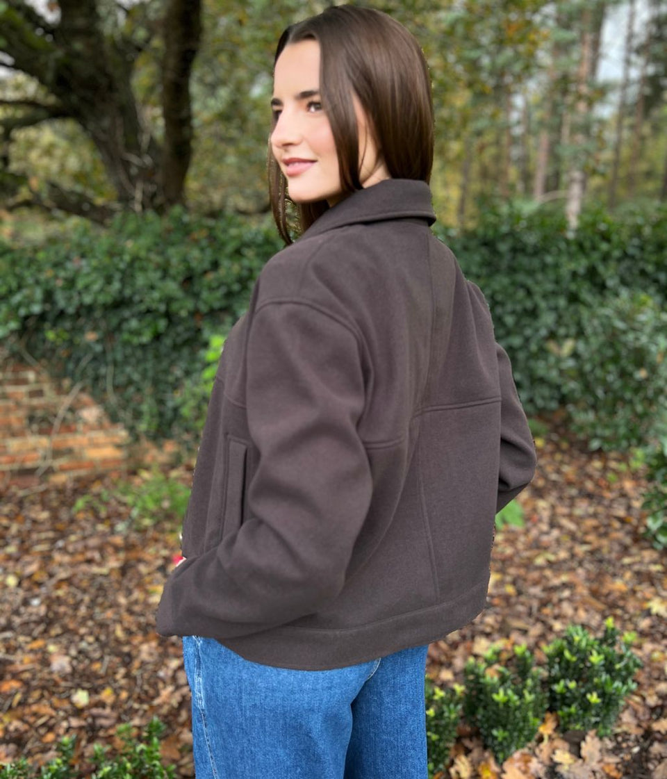 Chocolate Brown Casual Collared Jacket