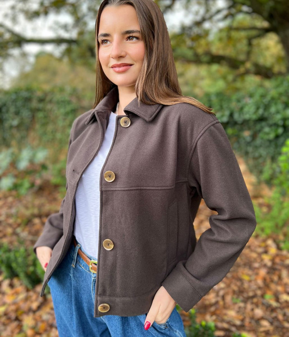 Chocolate Brown Casual Collared Jacket