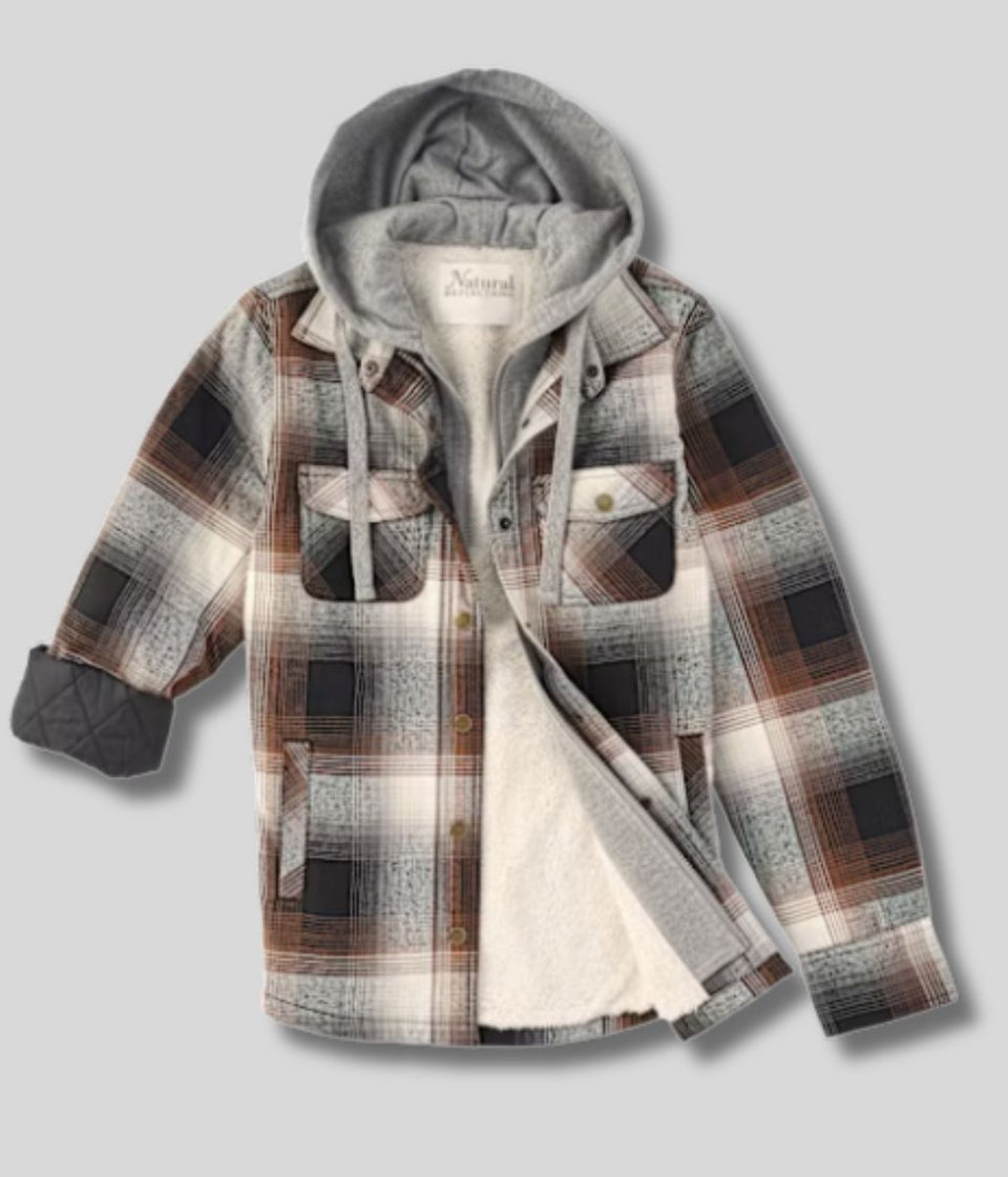 Grey Sherpa Checked Hooded Shacket