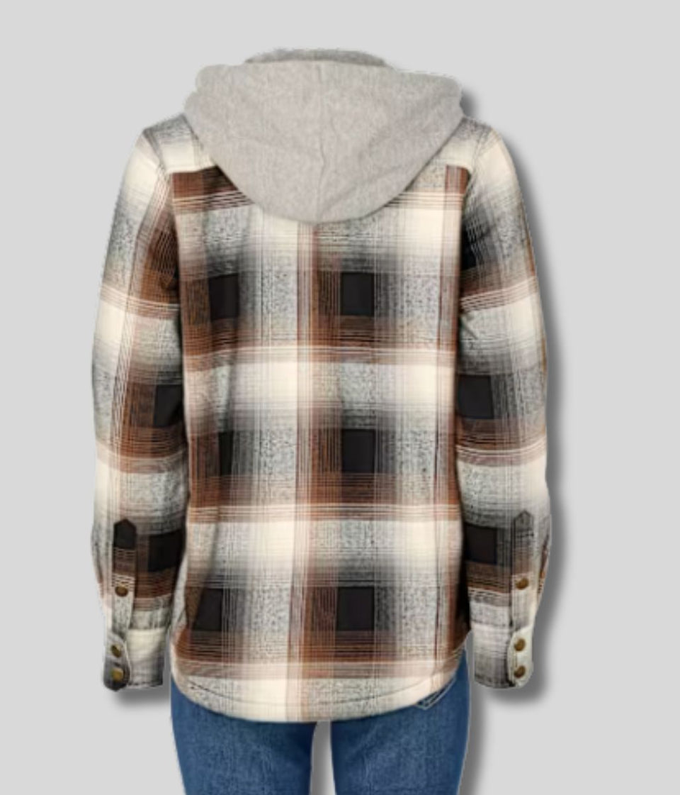 Grey Sherpa Checked Hooded Shacket