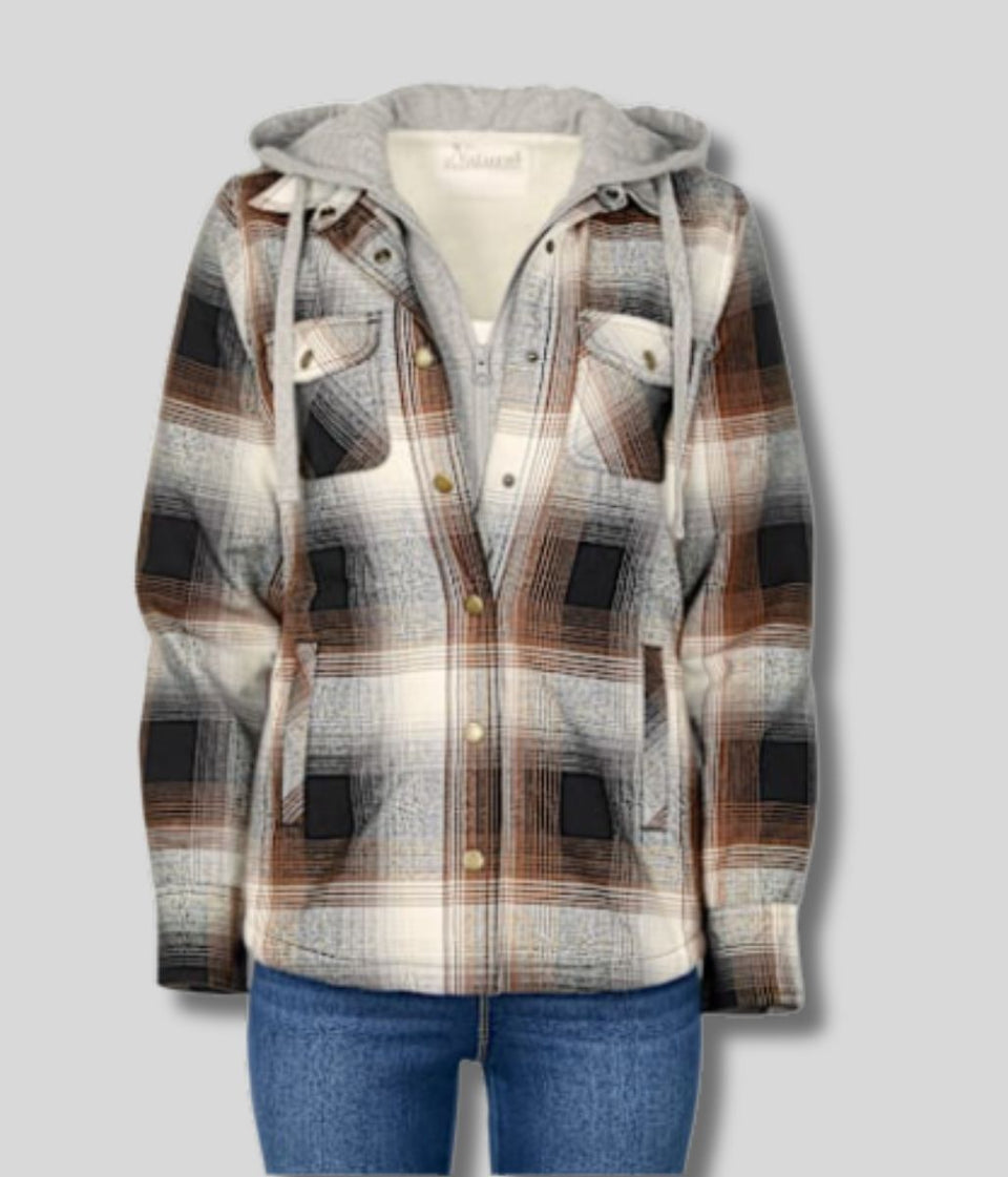 Grey Sherpa Checked Hooded Shacket