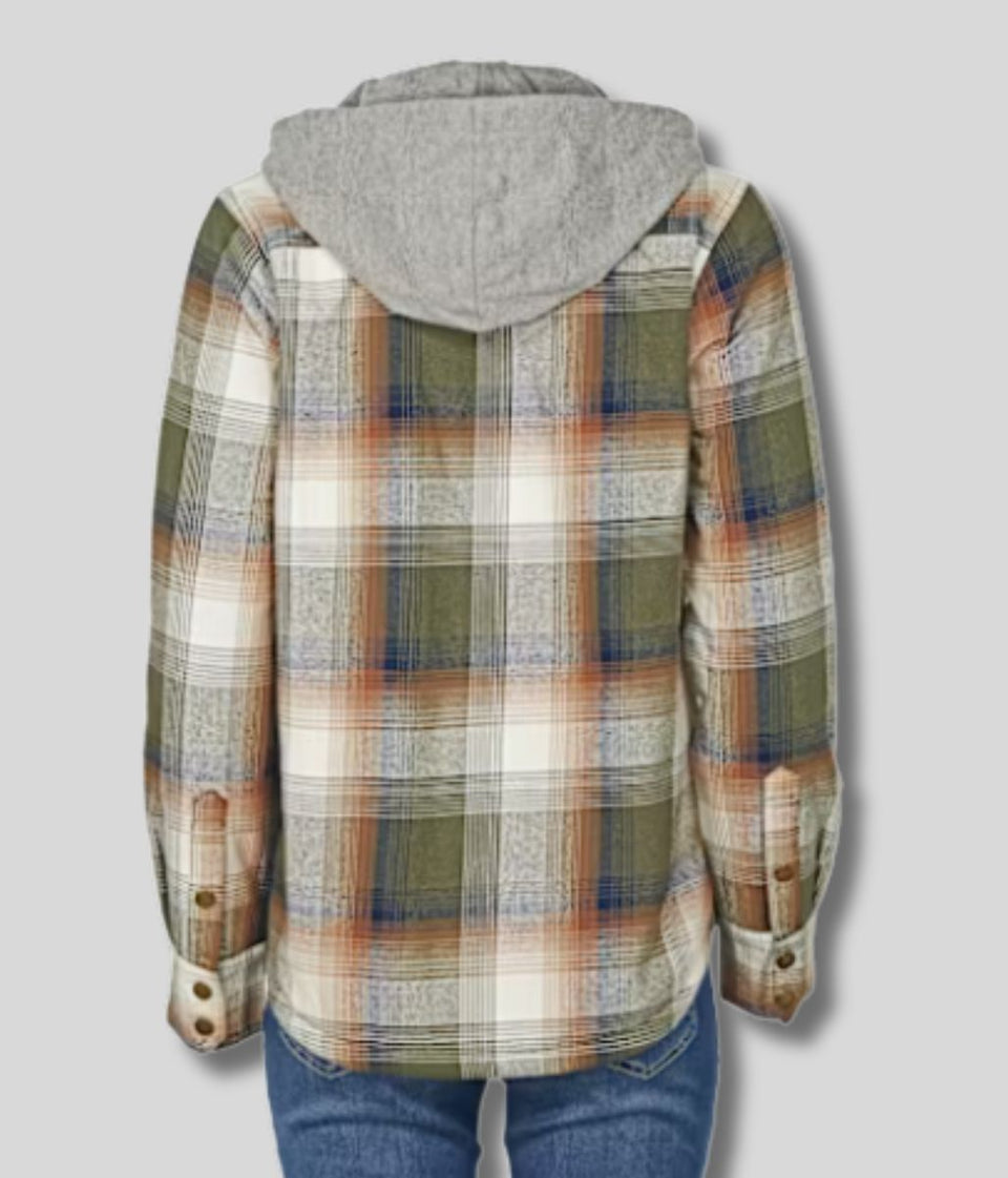 Khaki Sherpa Checked Hooded Shacket