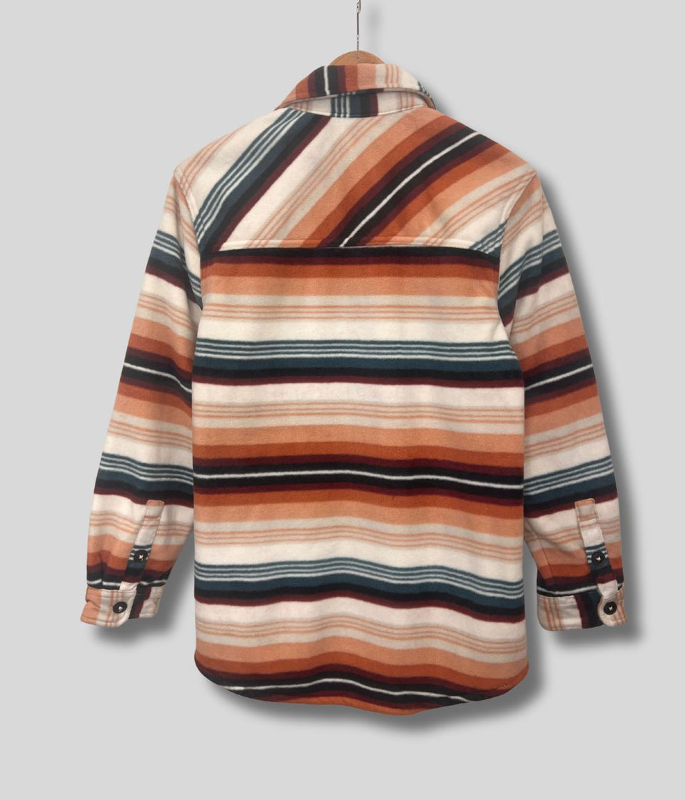 Coral Striped Sherpa Lined Fleece Shacket