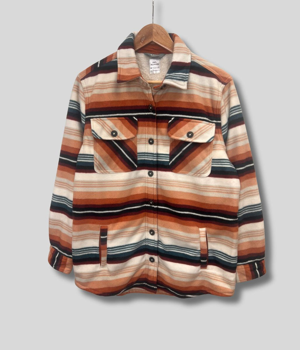 Coral Striped Sherpa Lined Fleece Shacket