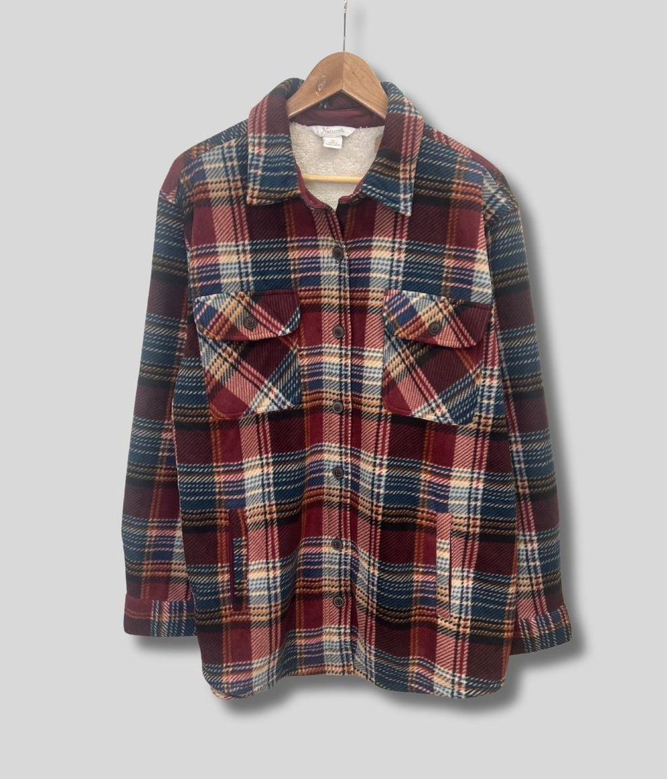 Burgundy Plaid Sherpa Lined Fleece Shacket