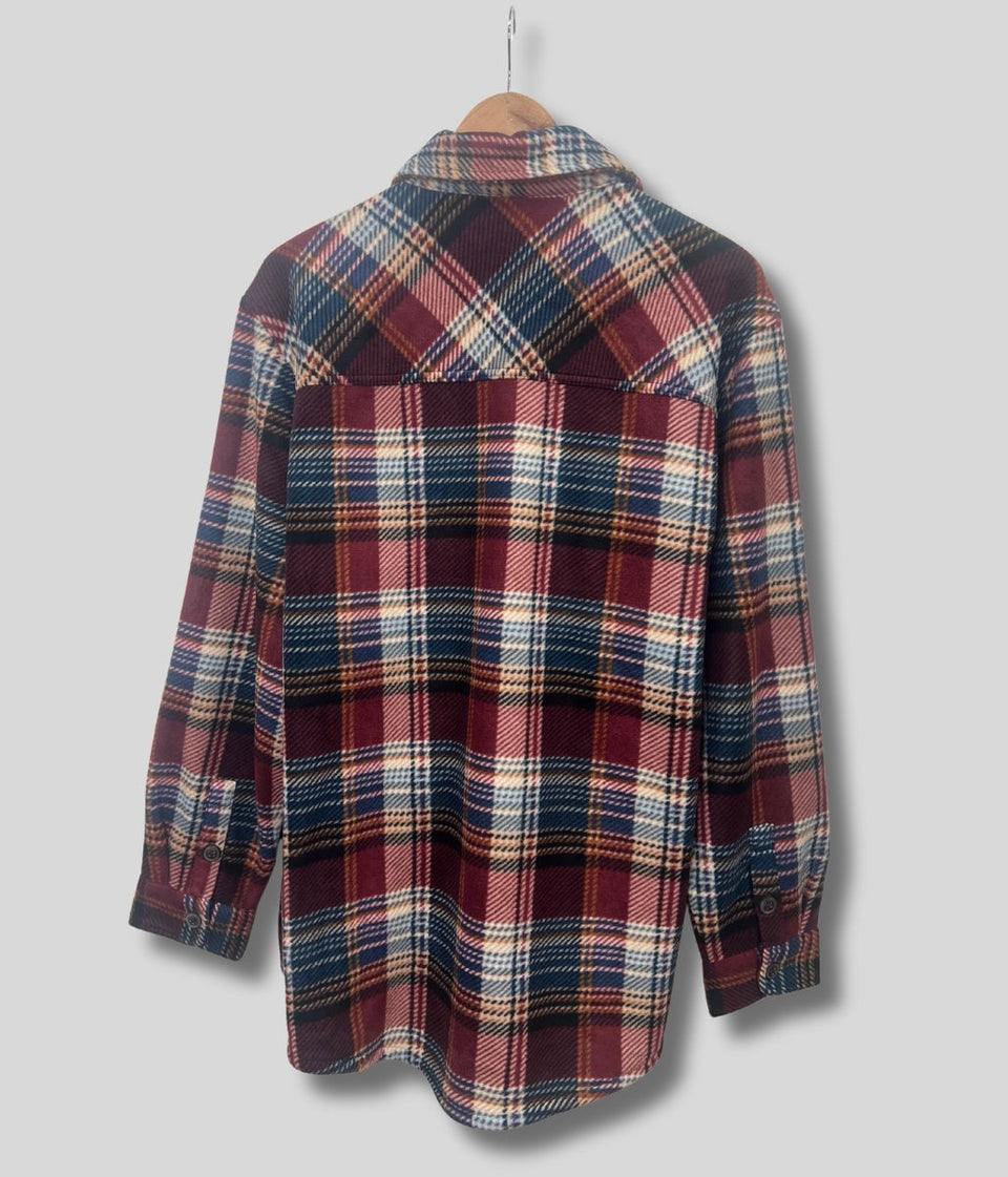 Burgundy Plaid Sherpa Lined Fleece Shacket