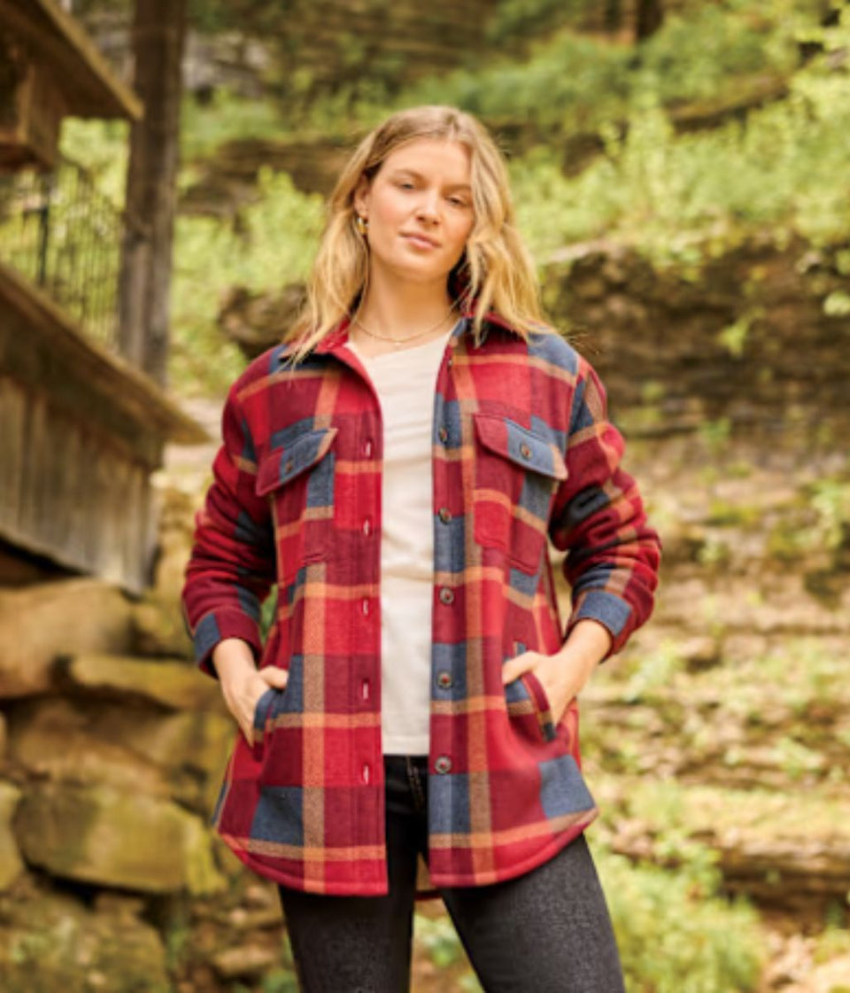 Red Check Sherpa Lined Fleece Shacket